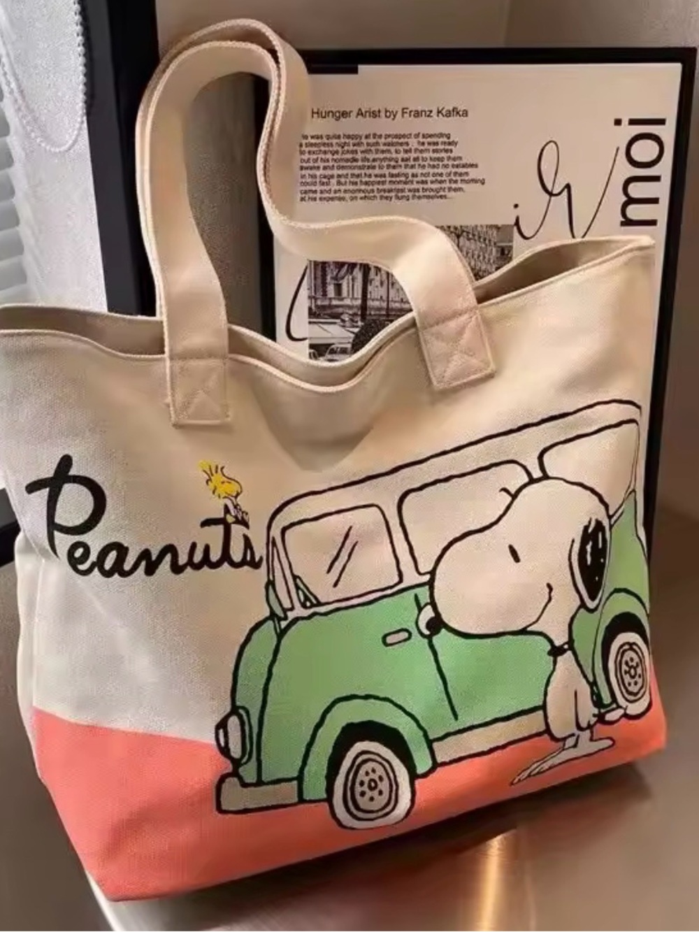 Peanuts Snoopy Canvas Tote Bag – Large Capacity Shoulder Travel Bag with Zipper